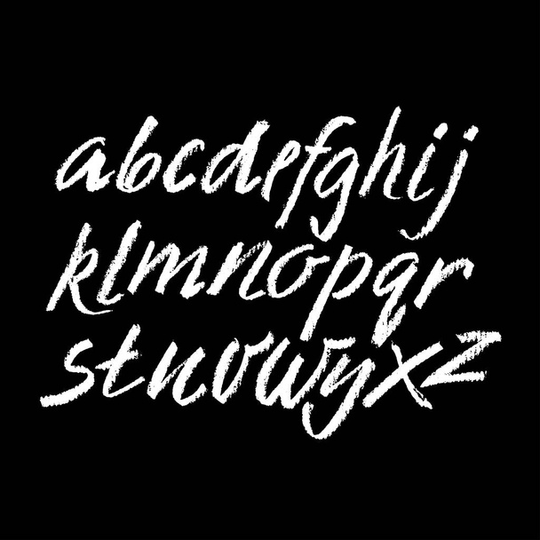 Vector Pastel or Chalk Style Hand Drawn Alphabet Font. Calligraphy alphabet on a black background. Pastel hand lettering. - Διάνυσμα, εικόνα