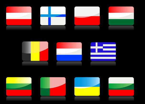 Glossy national flags on the black background - Vector, Image
