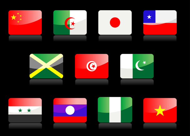 Блестящие национальные флаги на черном фоне
 - Вектор,изображение