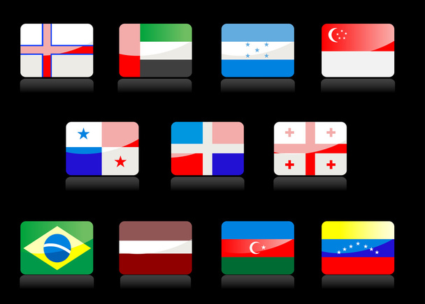 Glossy national flags on the black background - Vetor, Imagem