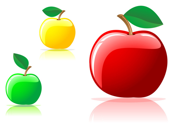 Три аппетитных яблоки изолированы на белом фоне
 - Вектор,изображение