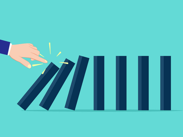 The businessman hand pushes the domino down. vector illustration - Vector, Image