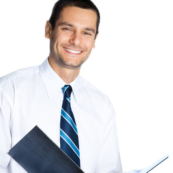 Businessman with folder, on white - Фото, зображення