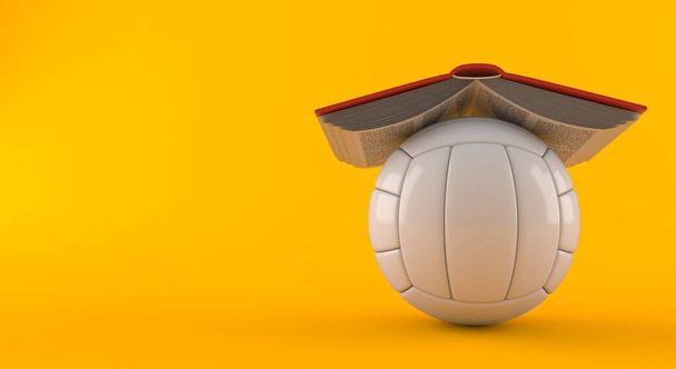Voleibol bajo libro aislado sobre fondo naranja. ilustración 3d - Foto, imagen