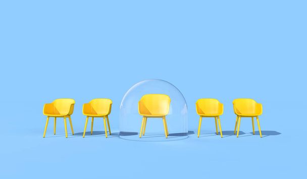 Coronavirus office business bubble. Chair in a protective bubble 3D Rendering - Photo, image