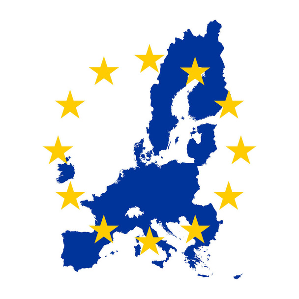 Hochwertige Europakarte mit Fahne auf weißem Hintergrund - Vektor, Bild