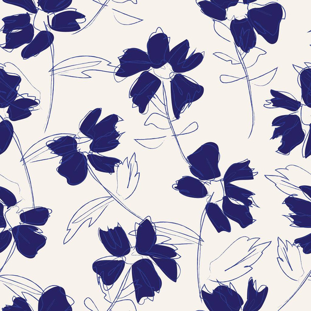 Sininen trooppinen kukka kasvitieteellinen saumaton kuvio tausta sopii muoti tulostaa, grafiikka, taustat ja käsitöitä - Vektori, kuva
