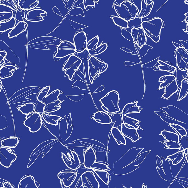 Blue tropical floral botanical seamless pattern background suitable for fashion prints, graphics, backgrounds and crafts - Vector, Imagen