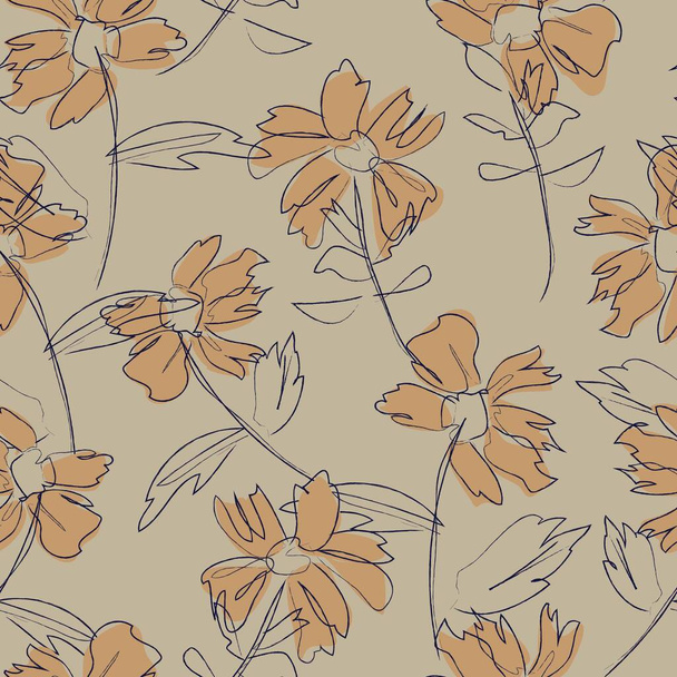 Brown Taupe Floral botanical seamless pattern background suitable for fashion prints, graphics, backgrounds and crafts - Vector, Image