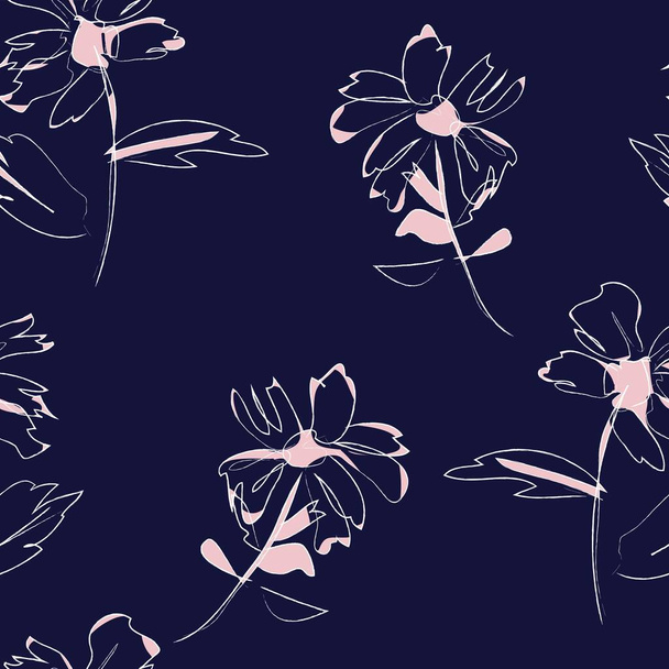 Fondo de patrón sin costura botánico floral Pink Navy adecuado para estampados de moda, gráficos, fondos y artesanías - Vector, Imagen