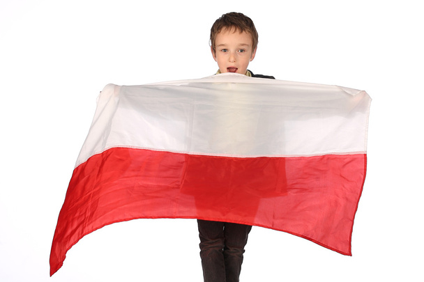Lengyel zászló fiú - Fotó, kép
