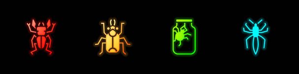 Set Beetle deer, bug, Spider in jar and  icon. Vector. - Vector, Image