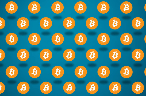 Bitcoin motif fond bleu. Crypto-monnaie papier peint - Photo, image