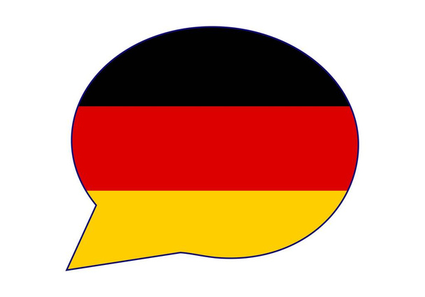 Розмовляй, говори і коментуй німецькою. Німеччина думає. Прапор Німеччини в бульбашці мовлення - Вектор, зображення