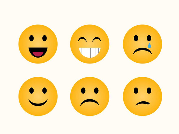 Ensemble d'émoticônes de base. Ensemble d'émoticônes de base dans un design plat, Mignon Cartoon Face Emotion Mood, Set d'émoticônes. smiley. Emoji cercle jaune, Sourires, - Vecteur, image