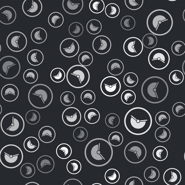 Grey Clock icoon geïsoleerd naadloos patroon op zwarte achtergrond. Tijdsymbool. Vector. - Vector, afbeelding