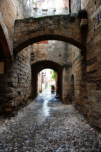 Narrow Alley With Old Buildings on Greece City of Rhodes - Photo, Image