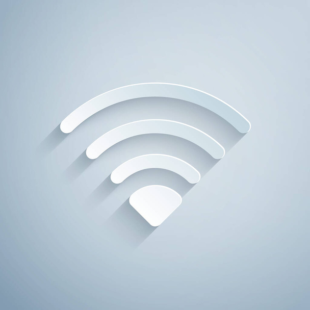 Papiergeschnittenes Symbol für das drahtlose Internet-Netzwerk Wi-Fi, isoliert auf grauem Hintergrund. Papierkunst. Vektor. - Vektor, Bild