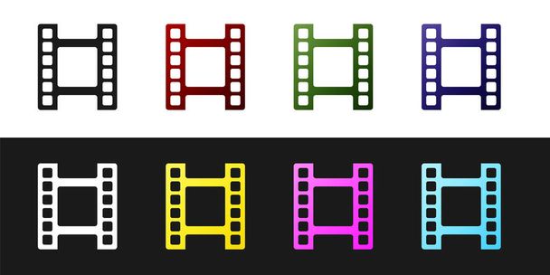 Set Play Video-Symbol isoliert auf schwarz-weißem Hintergrund. Filmstreifenschild. Vektor. - Vektor, Bild
