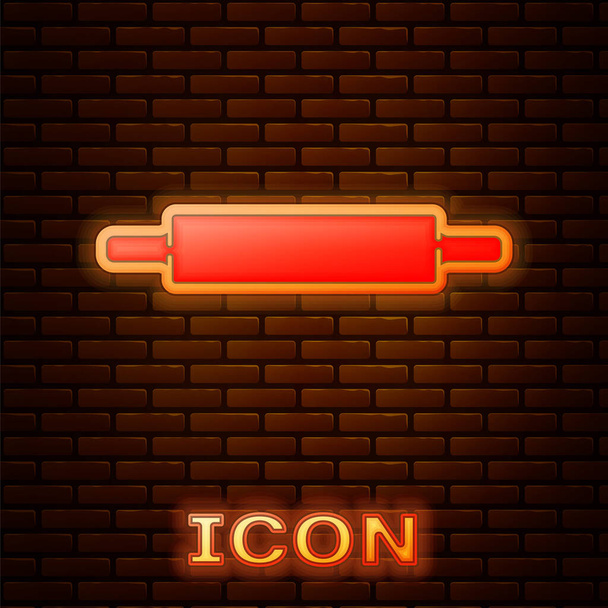 Świecący neon Rolling pin ikona izolowana na tle cegły ściany. Wektor. - Wektor, obraz