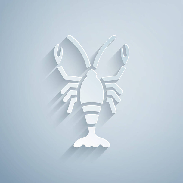 Paper cut Lobster icon isolated on grey background. Paper art style. Vector. - Vector, Image