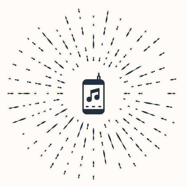 Icona del lettore musicale grigio isolato su sfondo beige. Dispositivo musicale portatile. Cerchi astratti puntini casuali. Vettore. - Vettoriali, immagini