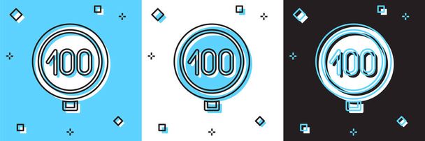 Nastavit rychlostní limit dopravní značka 100 km ikona izolované na modrém a bílém, černé pozadí. Vektor - Vektor, obrázek