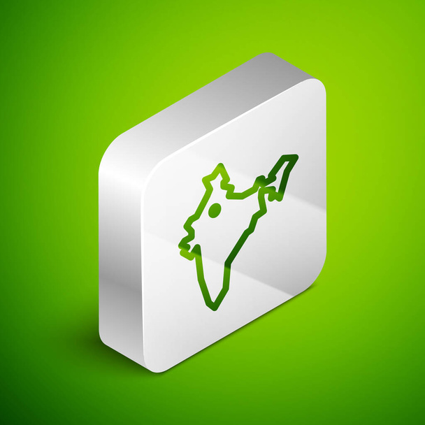 Isometric line India map icon isolated on green background. Silver square button. Vector. - Vector, Image