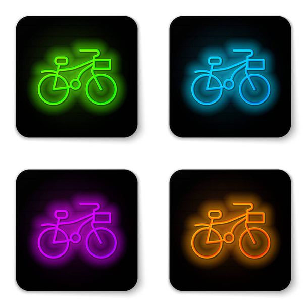 Glowing neon line Bicycle icon isolated on white background. Bike race. Extreme sport. Sport equipment. Black square button. Vector. - Vektor, kép
