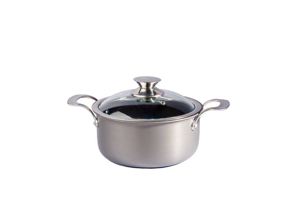 metal pan with a transparent lid on a white background - Photo, Image