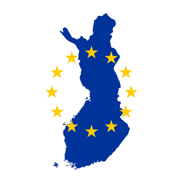 Mapa Finlandii z flagą Unii Europejskiej na białym tle. - Wektor, obraz