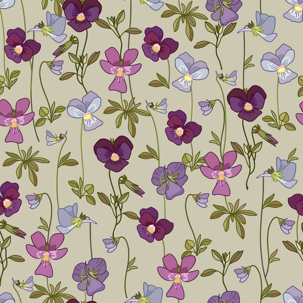 Florales nahtloses Muster mit Stiefmütterchen-Blüten. Geeignet für Textilien, Tapeten, Packpapier, Verpackungen. - Vektor, Bild