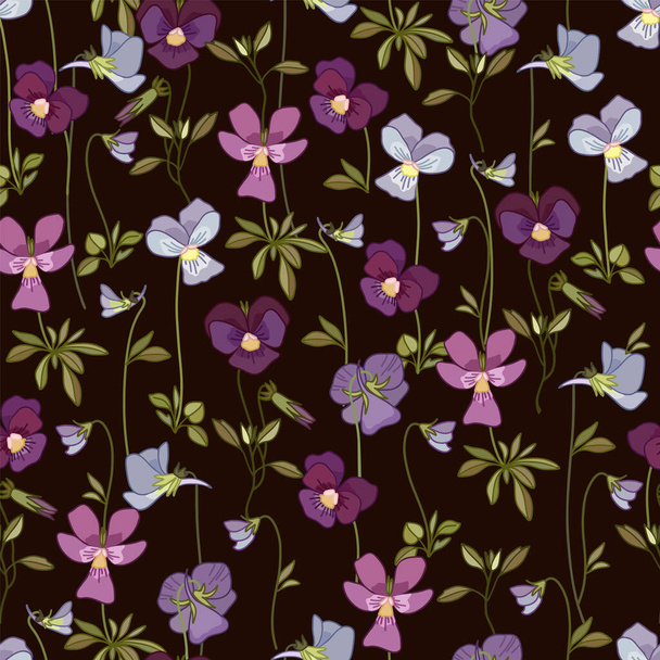 Floral seamless pattern with pansy flowers. Suitable for textiles, wallpaper, wrapping paper, packaging. - Vektor, Bild