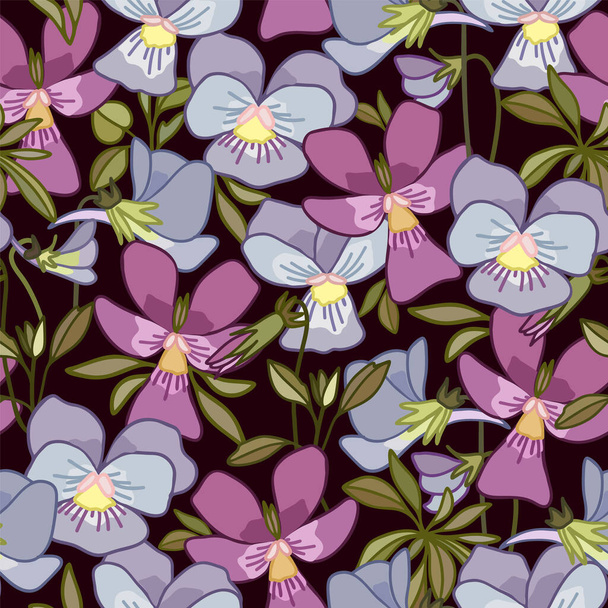 Floral seamless pattern with pansy flowers. Suitable for textiles, wallpaper, wrapping paper, packaging. - Вектор,изображение