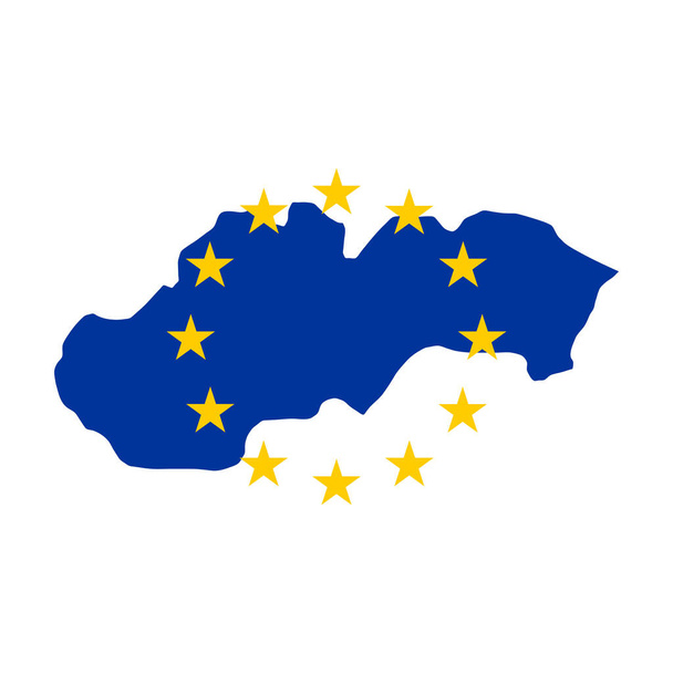 Χάρτης της Σλοβακίας με σημαία της Ευρωπαϊκής Ένωσης απομονωμένη σε λευκό φόντο. - Διάνυσμα, εικόνα