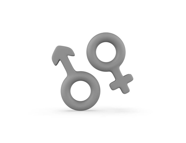 Igualdade masculino e feminino 3D render sinal isolado fundo branco - Foto, Imagem