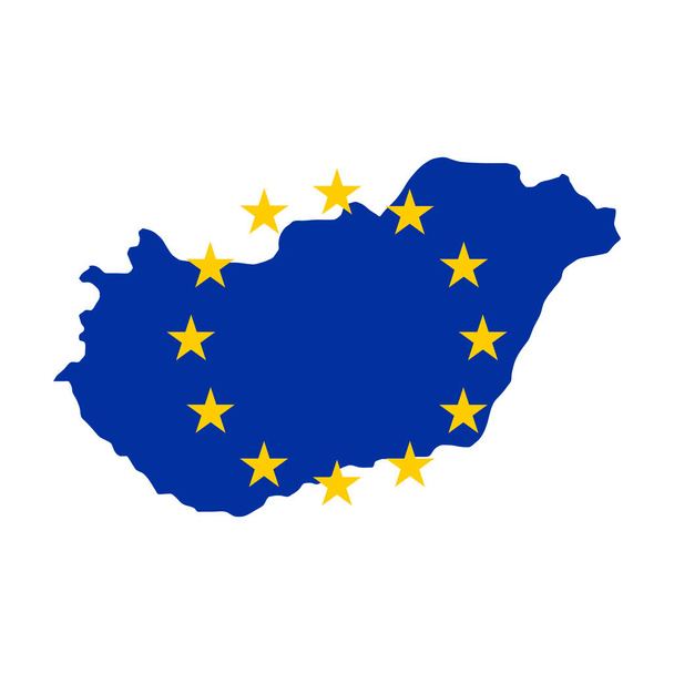 Kaart van Hongarije met vlag van de Europese Unie op witte achtergrond. - Vector, afbeelding