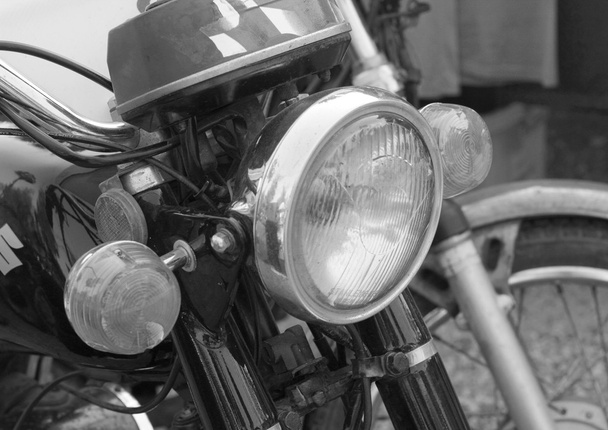 Close up of vintage motorcycle headlights - Foto, afbeelding