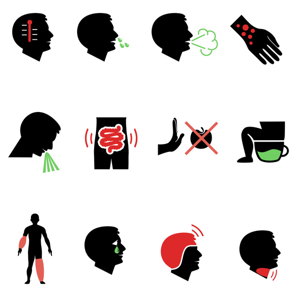 Symptoms of allergy and other diseases as flat icons - Vektör, Görsel