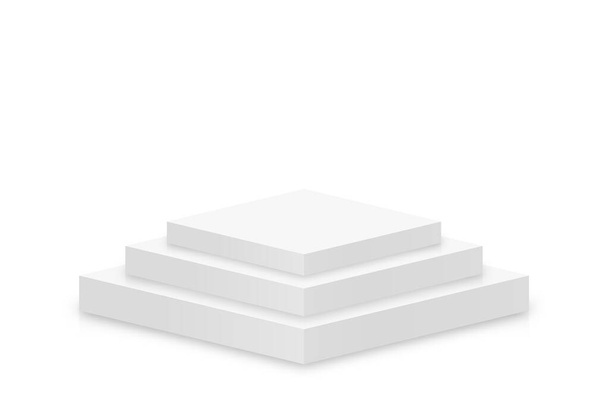 White 3d podium mockup in square shape. Empty stage or pedestal mockup isolated on white background. Podium or platform for award ceremony and product presentation. Vector - Vector, afbeelding