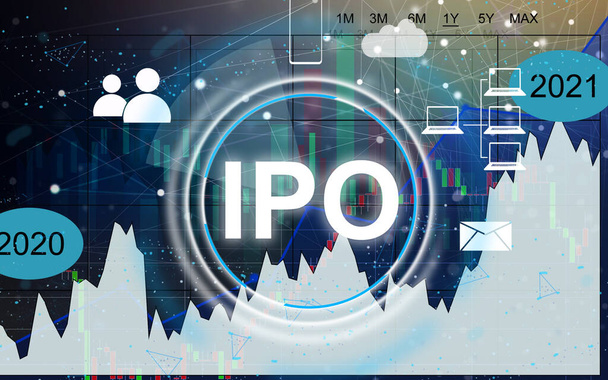 Рука бізнесмена торкається знака IPO Початкова публічна пропозиція на віртуальному екрані
 - Фото, зображення