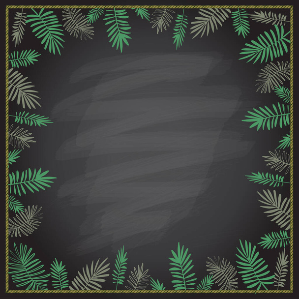 Chalkboard empty background with fern border frame, christmas holidays board backdrop, rasterized version - Fotó, kép