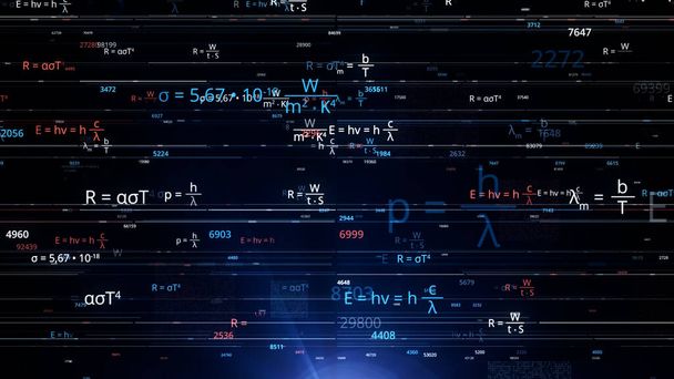 Brainstorming from mathematical equations. Animation. Burst of mathematical equations and numbers in electronic form. Neon math formulas are changing in Cyberspace - Photo, Image