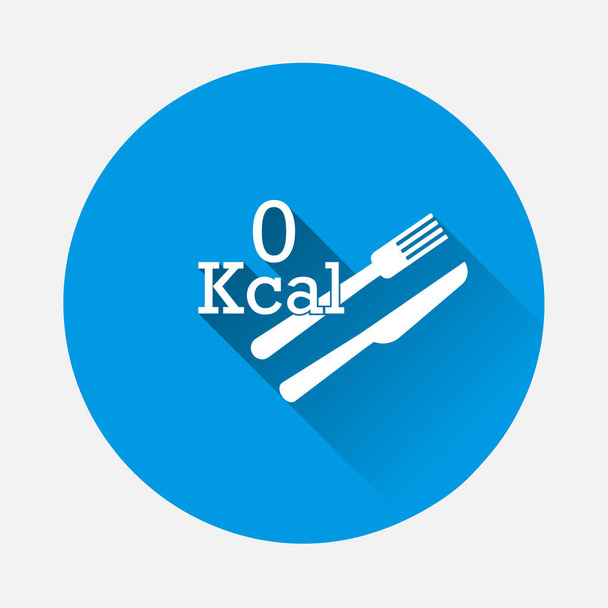 Vecteur icône couteau et fourchette zéro calories con sur fond bleu. Image plate avec ombre longue. Calques groupés pour faciliter l'édition de l'illustration. Pour votre design. - Vecteur, image