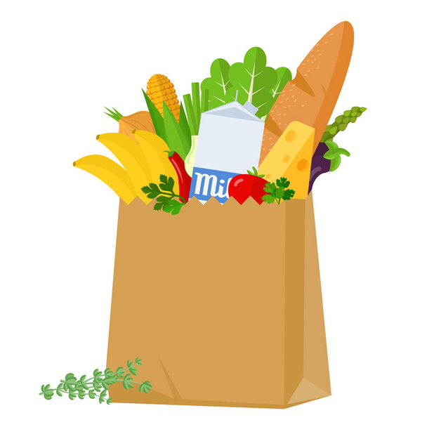Bolsa de compras de comestibles - Vector, Imagen