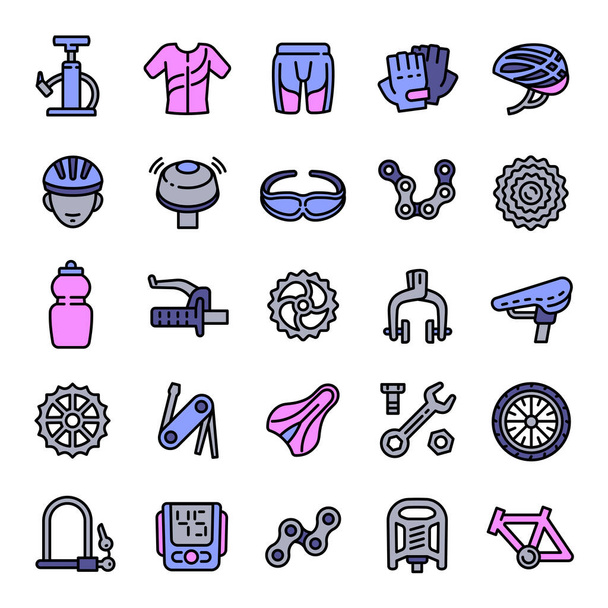 Cycling equipment icons set, outline style - Vettoriali, immagini