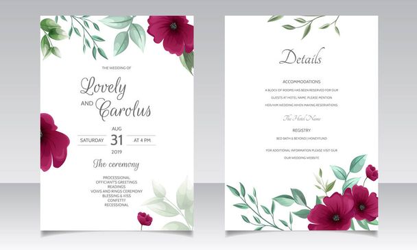 Elegante trouwkaart template set met mooie bloemen en bladeren - Vector, afbeelding