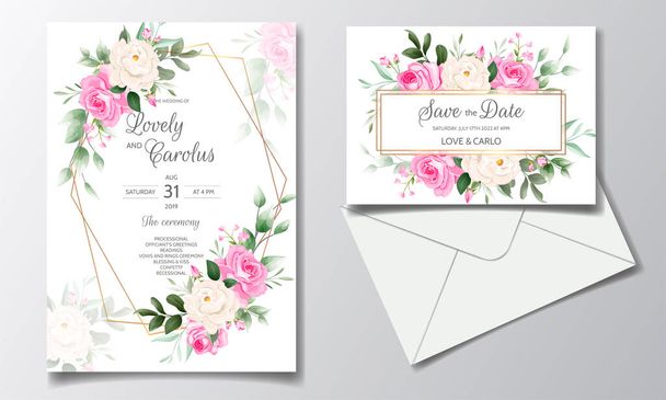 Beautiful floral wreath wedding invitation card template - Vector, Image