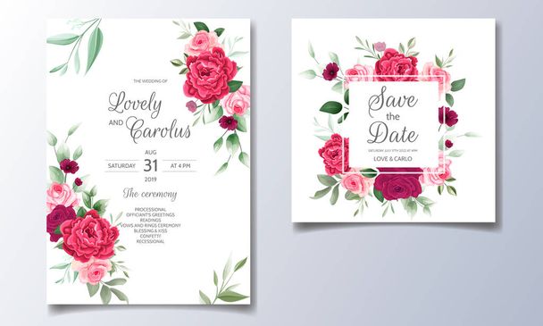 Belle couronne florale modèle de carte d'invitation de mariage - Vecteur, image