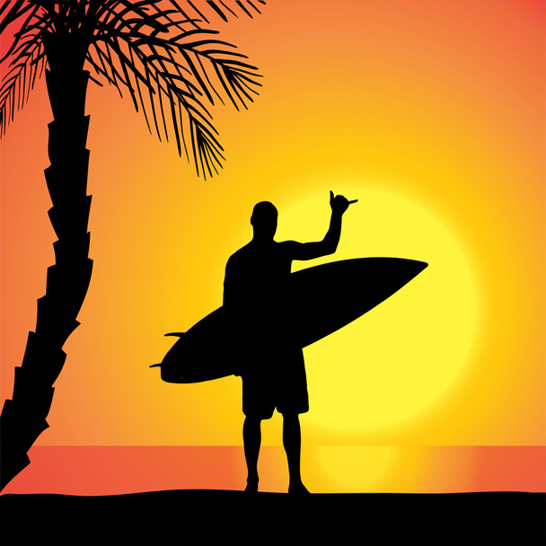 vektorové siluetu muže s surfovací prkno. - Vektor, obrázek
